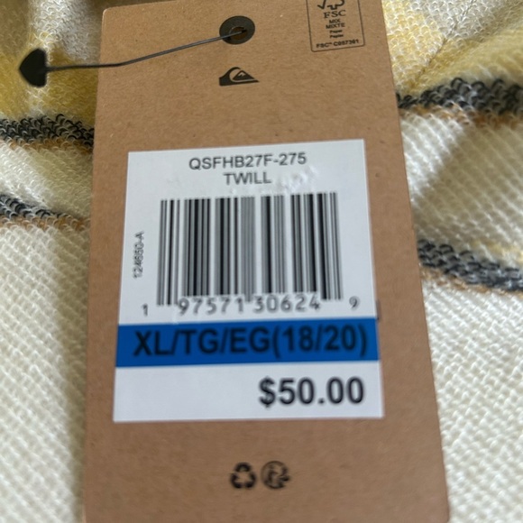 NWT Quick Silver The Great Otway Striped Cotton Hoodie Big Boys XL 18-20 Unisex - Picture 4 of 13